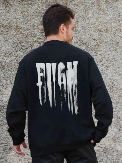 Утеплений оверсайз світшот на флісі з принтом Without Fight Black