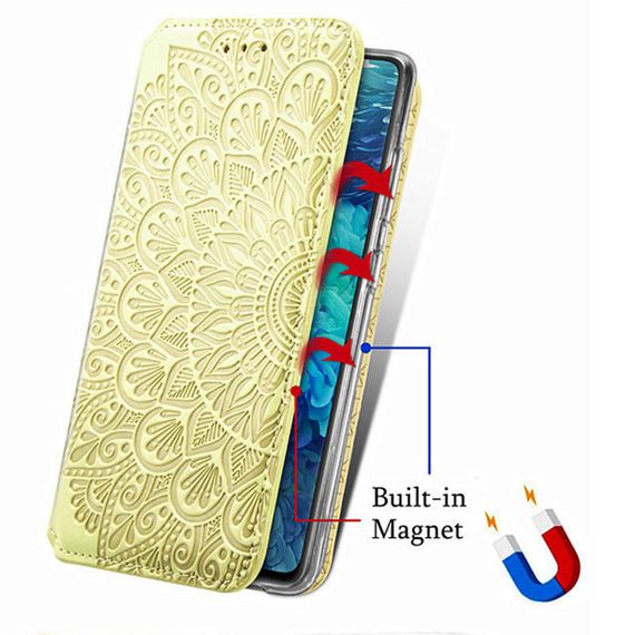 Шкіряний чохол-книжка GETMAN Mandala (PU) для Xiaomi Redmi Note 10 / Note 10s Штучна шкіра, Слот для візитки, Жовтий | Зображення 4