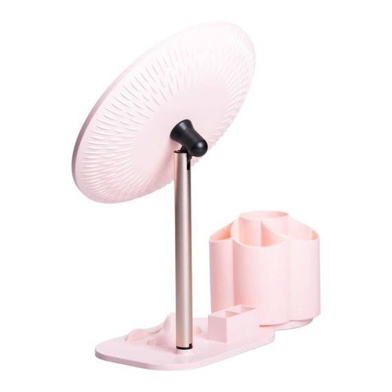 Дзеркало для макіяжу з підсвічуванням кругле настільне Ø21 см з підставкою Рожеве HP-10-9AP | Зображення 6