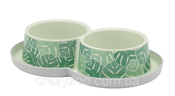 Миска для собак и котов Moderna Trendy Dinner Eden двойная пластиковая зеленая 27x16.5x6 см 2х350 мл H136379CA