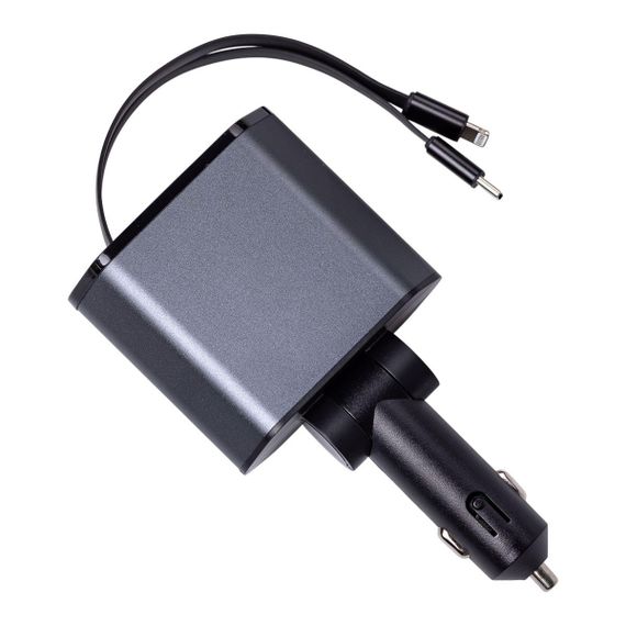 Автомобильное зарядное устройство с выдвижными кабелями и портами USB-A/USB-C HP-C1 | Зображення 3