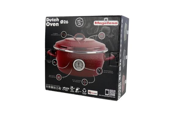 Каструля-жаровня Vitrinor Dutch Oven 2111691, 5 л, 26 см, сталева з кришкою та термометром, червона | Зображення 3