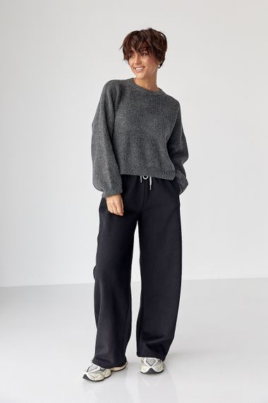 В'язана жіноча укорочена кофта - темно-сірий цвет, ONE SIZE (є розміри) | Зображення 2