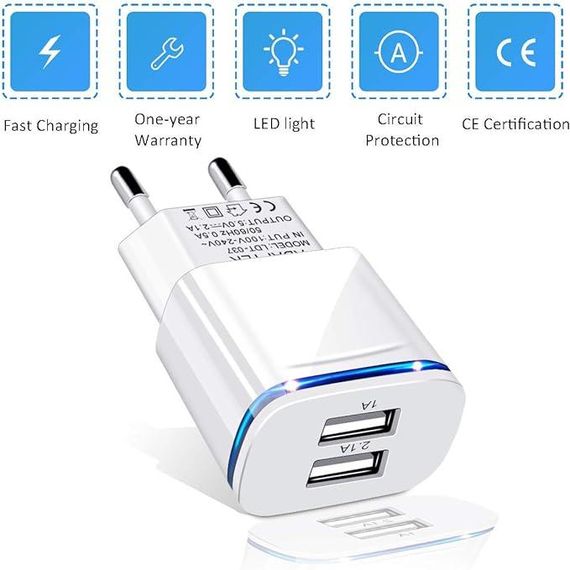 Сетевое зарядное LUOATIP, дорожное зарядное устройство из 2 шт., двухпортовый USB-блок для настенной зарядки,