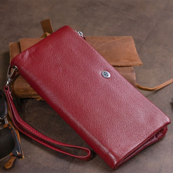 Кошелек-клатч из кожи с карманом для мобильного ST Leather 19311 Бордовый | Зображення 8