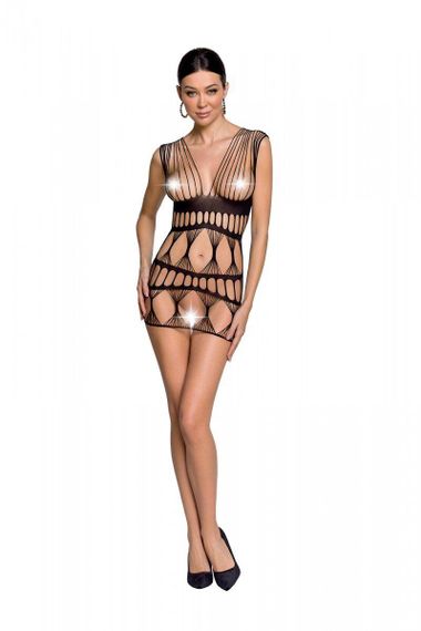 Бодістокінг-сукня Passion BS089 black, міні, плетіння у вигляді павутини Sex Aura