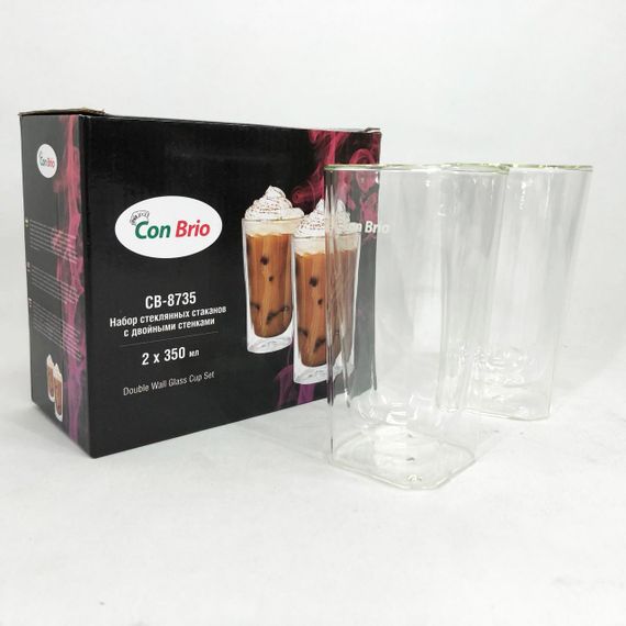 Набір склянок із подвійним дном Con Brio CB-8735-2 350 мл 2 шт, прозорі чашки з подвійними стінками | Зображення 4
