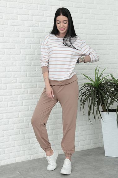 Женский спортивный прогулочный костюм джоггеры и свитшот GF07932 цвет бежевый, размер 50/52