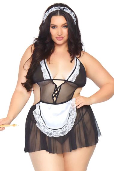 Костюм сексуальний горничной Leg Avenue Roleplay Fantasy French Maid XL/2XL (1X-2X) Черно-белый