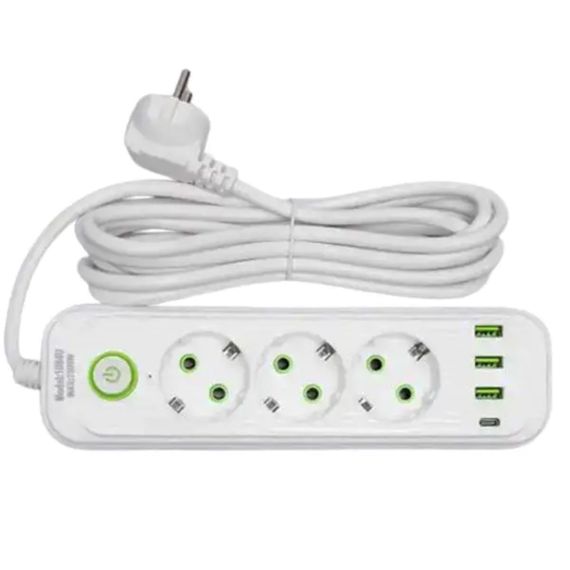 Мережевий фільтр-подовжувач 3 розетки 3xUSBxA 1xUSB-C 3м білий HP-5-33 | Зображення 1