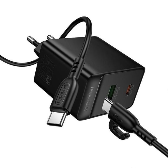 МЗП Borofone BAS16A Erudite PD45W+QC3.0 (1USB-A/1C) + кабель Type-C to Type-C Black | Зображення 2