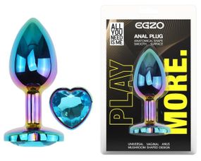 Анальная пробка EGZO Multicolor Heart Plug M с голубым кристаллом, металлическая Sex Aura