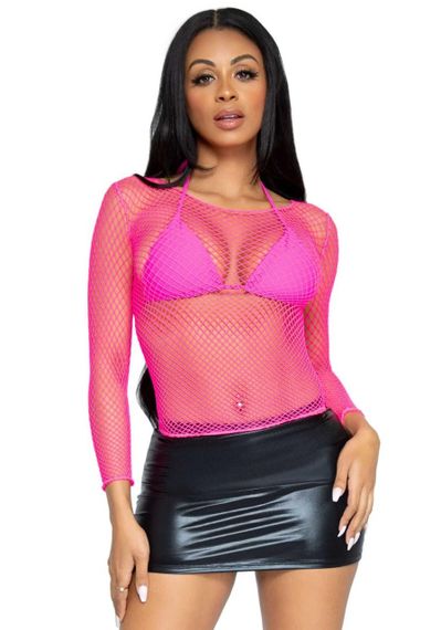 Сітчастий топ Leg Avenue Long Sleeves T-Shirts Neon Pink, One Size sexstyle | Зображення 4