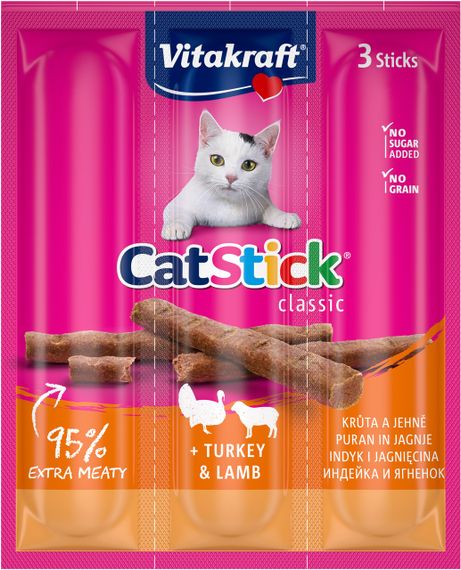 Ласощі для котів з індичкою та ягням Vitakraft Sticks Turkey Lamb, 3 шт х 6 гр