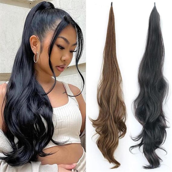 Накладний хвіст каштановий 30 дюймів, 75 см хвилястий, синтетичний, термостійке волокно коричневе, колір 04 | Зображення 1