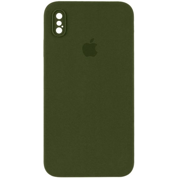 Чехол Silicone Case Square Full Camera Protective (AA) для Apple iPhone XS / X (5.8") Червоний / Red Салатовий/Neon green