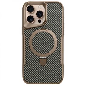 TPU+PC чехол Metal Buttons with MagSafe Carbon Ring для Apple iPhone 15 Pro (6.1") Золотой