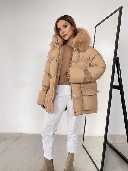 Пуховик с опушкой Cresh Puffer, карамель | Зображення 6