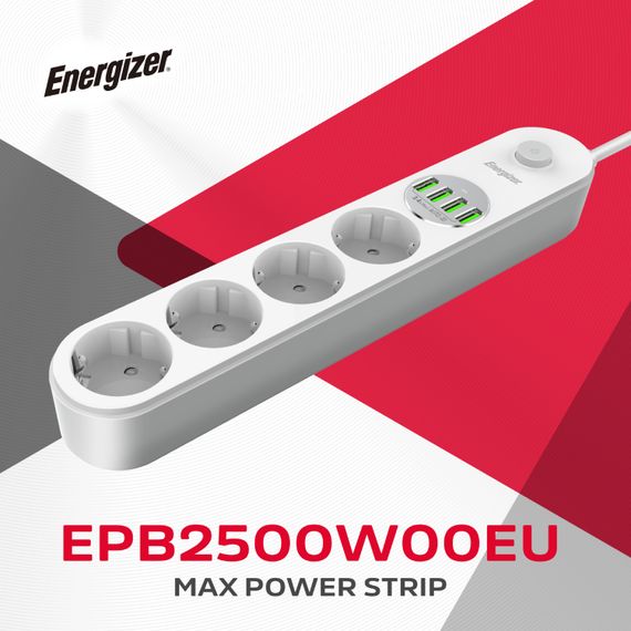 Power filtr 2.0м Energizer 4 розетки, 4xUSB 3.4A, з заземленням білий | Зображення 9