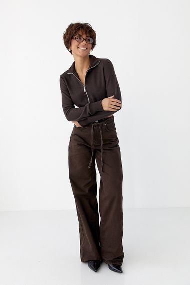 Короткий кардиган на блискавці з коміром-стійкою - коричневий цвет, M (є розміри) | Зображення 2