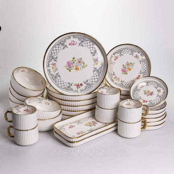 Столовый набор посуды тарелок и чашек 32 предмета на 6 персон "Золотой Кант" фарфоровый TH-32 | Зображення 5