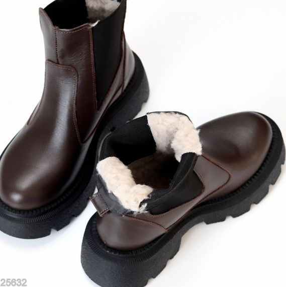 Зручні шкіряні шоколадні зимові черевики челсі з еластичною вставкою | Зображення 5