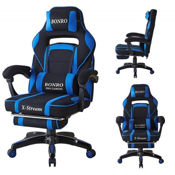 Крісло геймерське з тканини Bonro Бонро B-141 чорно-синє з підставкою для ніг (42401113) | Зображення 7