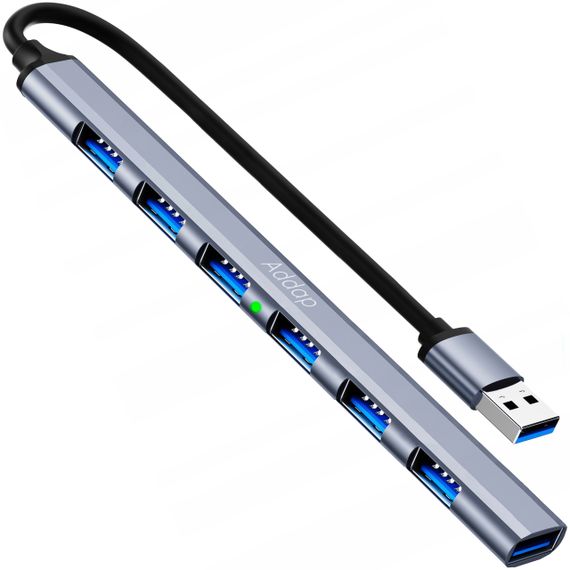 USB-хаб, концентратор / разветвитель для ноутбука Addap UH-04, на 7 портов USB 3.0 + USB 2.0, Gray | Зображення 1