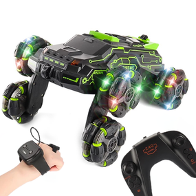 Трюковая Машинка Перевёртыш с Часами и Пультом Управления Вездеход Внедорожник с Паром Музыкой и LED Подсветкой + Вращение на 360°