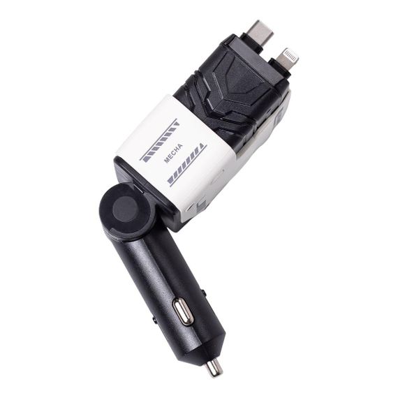 Автомобільний зарядний пристрій MECHA з висувними кабелями та портами USB/Type-C Білий HP-A1W | Зображення 2
