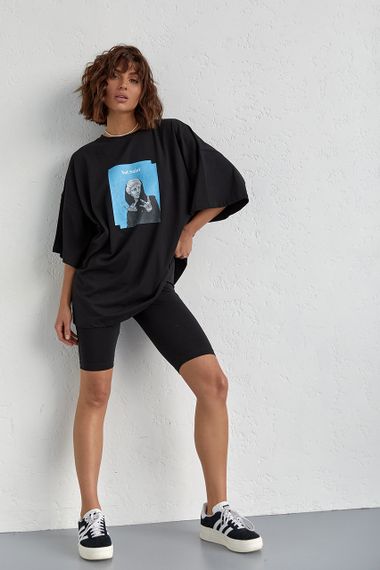 Костюм с футболкой oversize и велосипедками черный цвет S | Зображення 7