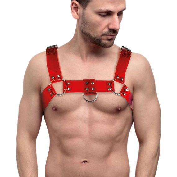 Чоловіча портупея на груди Feral Feelings - Bulldog Harness Red Trasparent Sex Aura