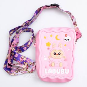Дитяча силіконова сумка Лабубу 12.5×9×3.5 (см) через плече Рожева HP-55-7P