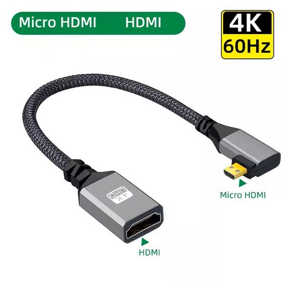 Угловой кабель HDMI микро - HDMI 2.0 mama 90 град. правый угол 90 градусов