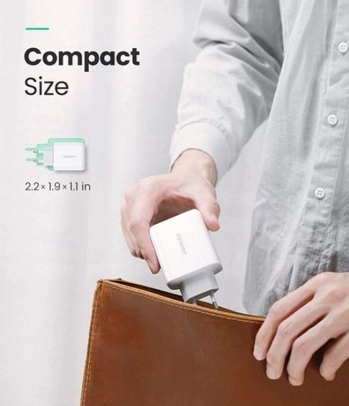 Адаптер питания для телефона Ugreen CD170 White USB+USB Type-C Wall Charger 36W 3A | Зображення 4