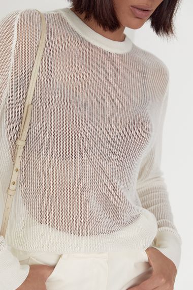 Вязаная ажурная кофта oversize в сеточку молочный цвет M | Зображення 3