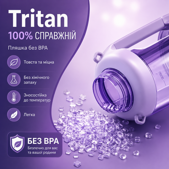 Спортивная бутылка для воды Tritan 2200 мл с ручкой и ремешком, Фиолетовая (Тритановая бутылка большой емкости) | Зображення 6