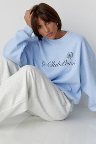 Утеплений світшот із написами - блакитний цвет, ONE SIZE (є розміри)