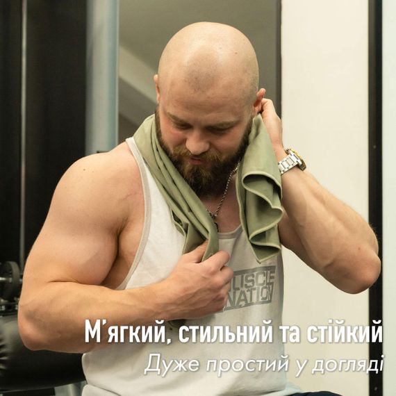 Набор спортивных рушников из микрофибры размеров 50х90 и 70х140 цвета хаки. | Зображення 5