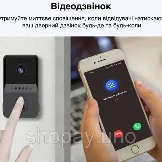 Бездротовий дверний WIFI відеодзвінок домофон з камерою кут огляду 90°, нічне бачення, мобільний додаток YR-51 | Зображення 1