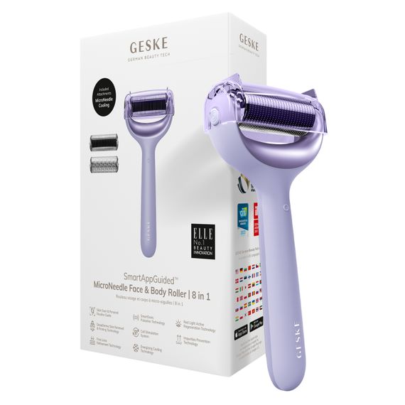 Електронний ролер для обличчя та тіла з мікроголками GESKE MicroNeedle Face&Body Roller 8в1 purple