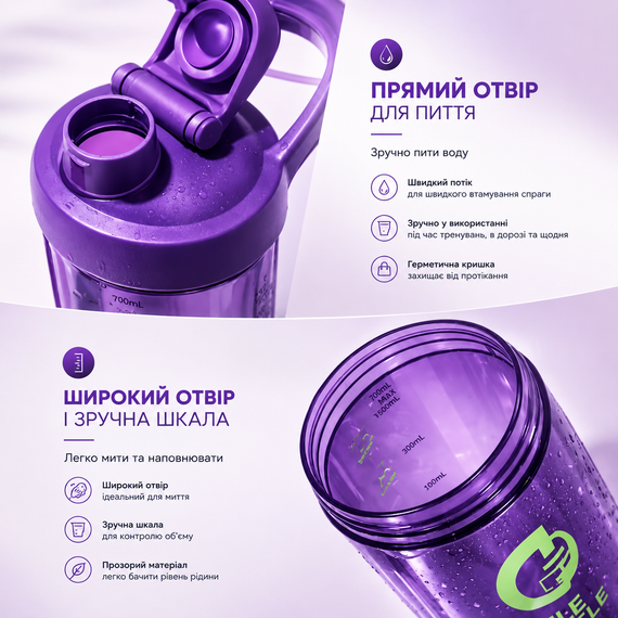 Тритановый шейкер Diller Bottle 700 мл с металлическим шариком (BPA Free) фиолетовый | Зображення 4