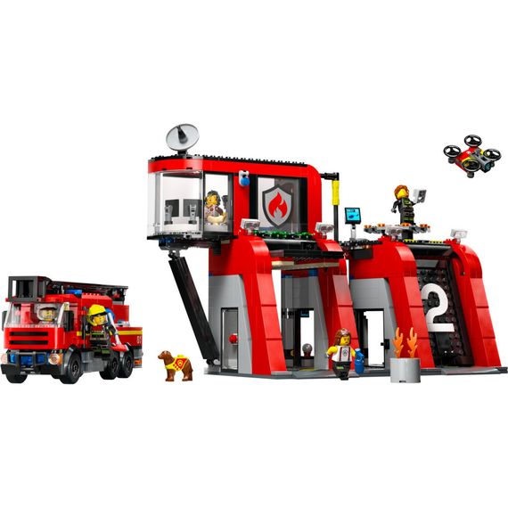 Конструктор LEGO City Пожежне депо з пожежною машиною 843 деталей (60414) | Зображення 1