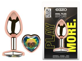 Анальная пробка с кристаллом EGZO - Rose Gold Heart Plug Rainbow size M Sex Aura