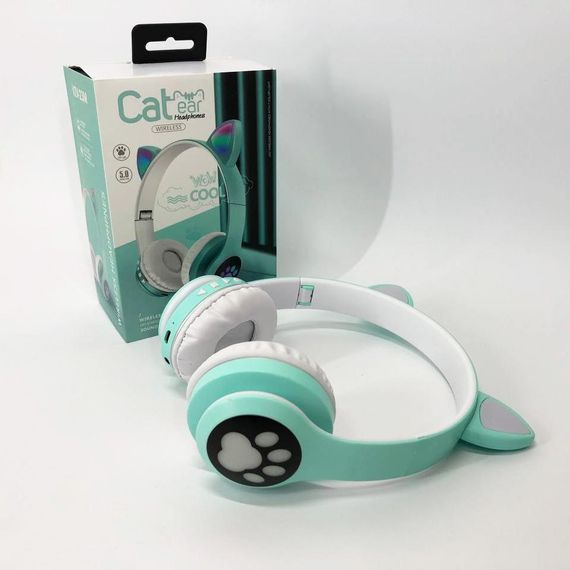 Беспроводные наушники с кошачьими ушками и RGB подсветкой Cat VZV 23M. Цвет: зеленый | Зображення 1