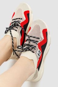 Кроссовки женские текстильные  цвет бежево-красный 214R303