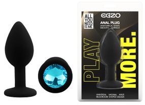 Анальная пробка EGZO Silicone Black Round Plug S с кристаллом, чёрная силиконовая Sex Aura