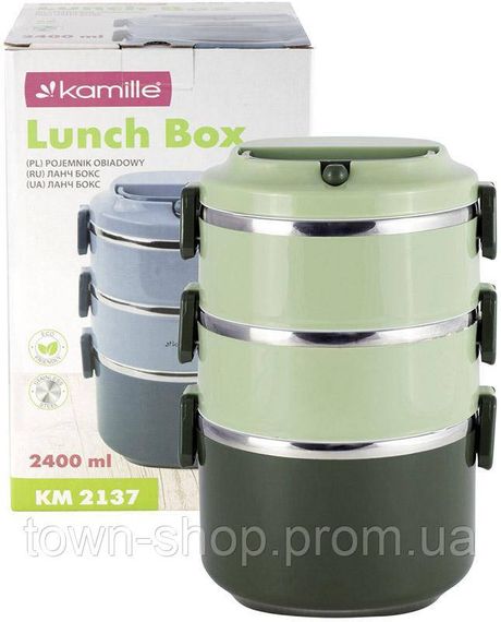 Ланч-бокс Kamille Snack 2400мл трехуровневый, пластик и нержавеющая сталь, зеленый KM-2137GR | Зображення 7