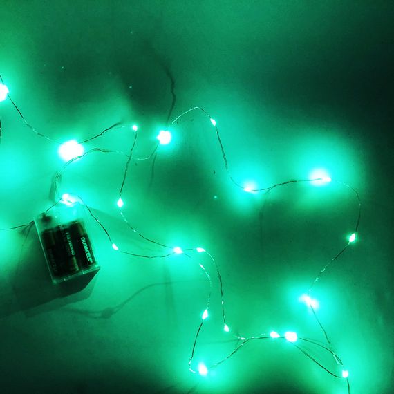 Гірлянда світлодіодна роса на батарейках зелена, провід прозорий, 5м | Зображення 3