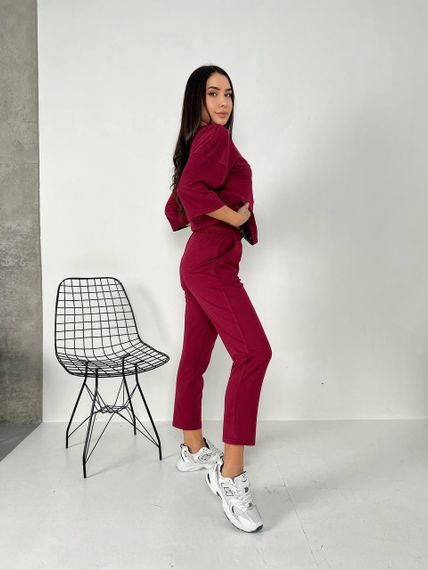 Женский спортивный прогулочный костюм с укороченными штанами NB24003 бордовый, размер 42/44 | Зображення 1
